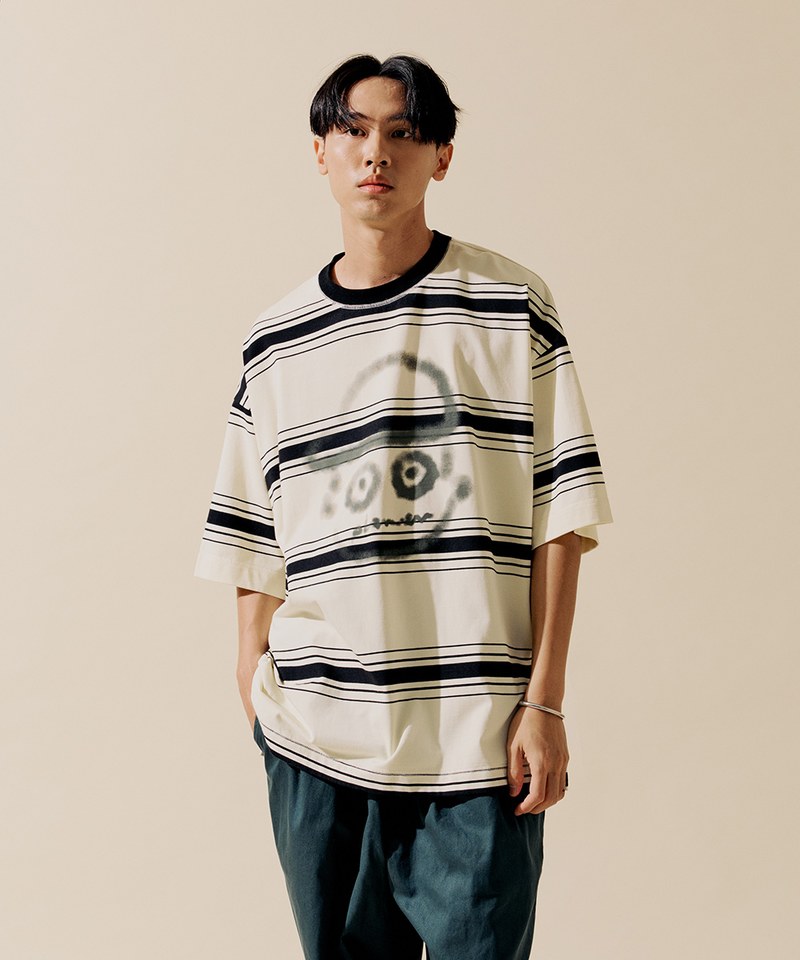 小P社長潑漆條紋TEE