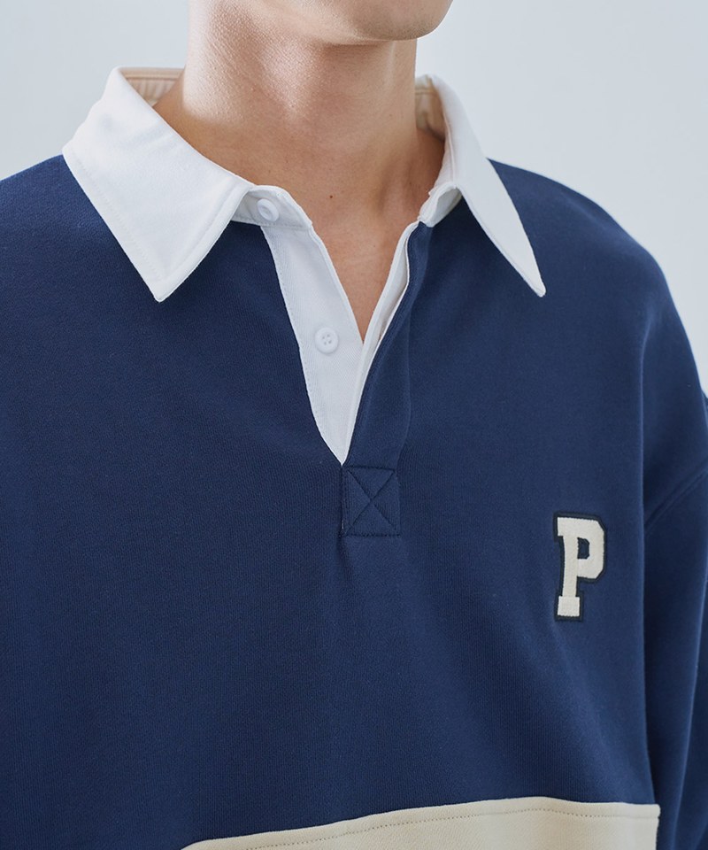 P Logo拼接長袖橄欖球衫