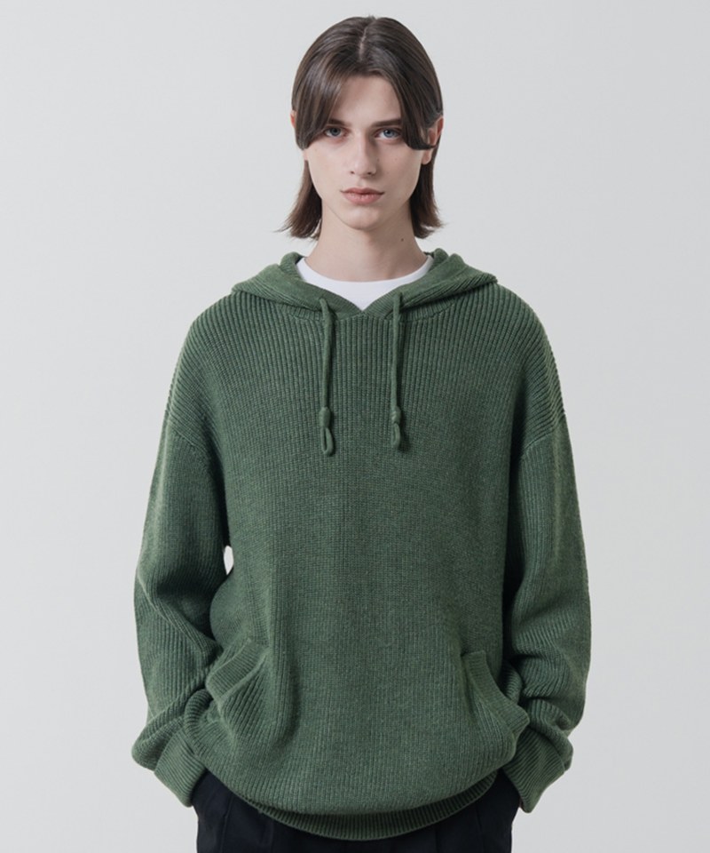 毛混紡針織帽TEE HEAVY WEIGHT WOOL KNIT HOODIE