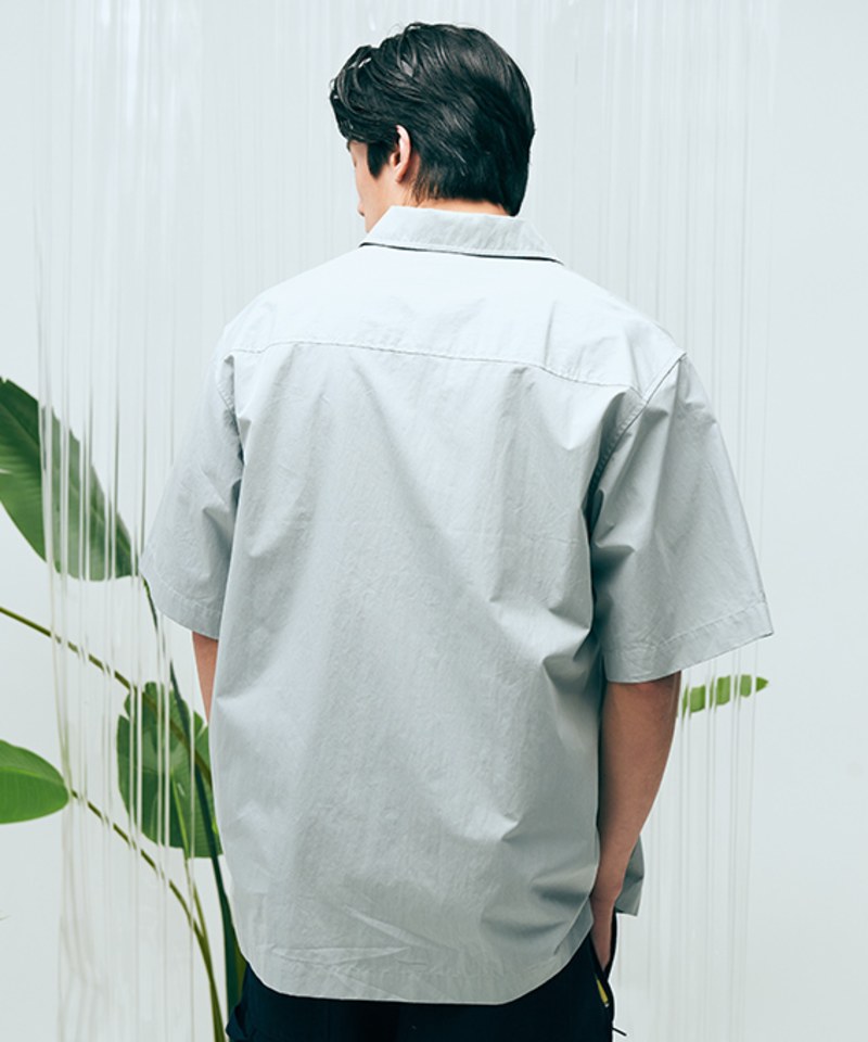 混紡雙口袋短袖襯衫
