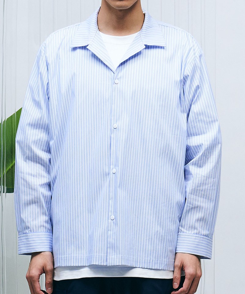 PLN3314-221 條紋棉質寬版長袖襯衫
