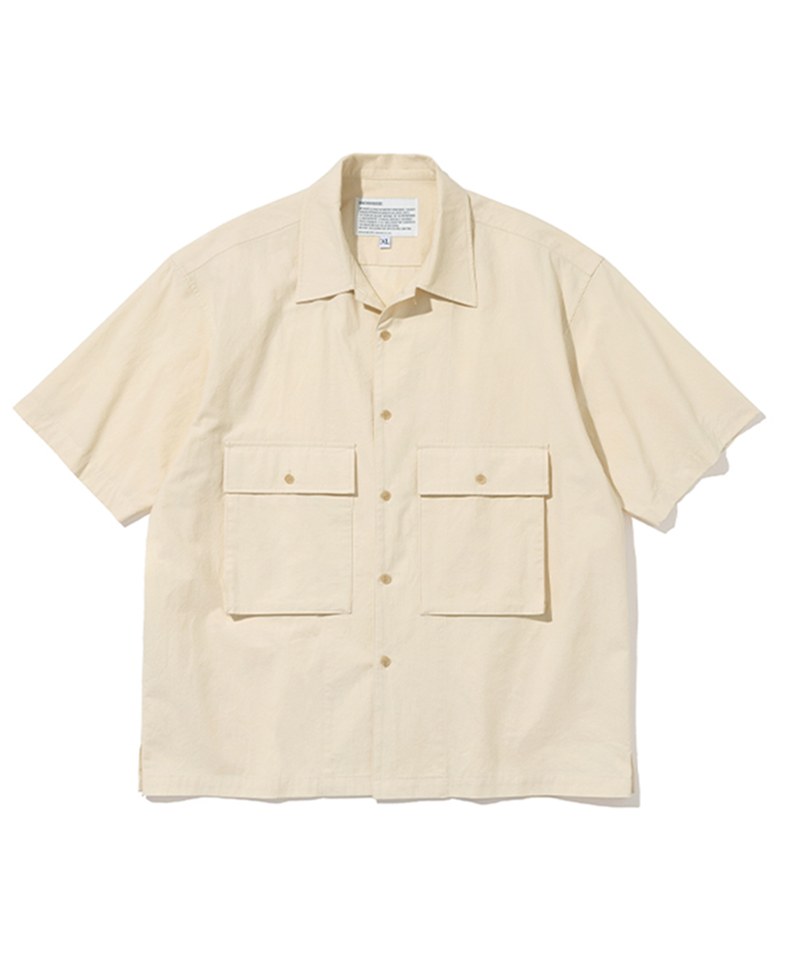 UNB0222-221 麻混短袖上衣 22ss two pocket linen short shirts