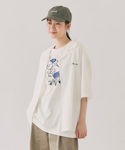 PLN3327-231 開領刺繡短袖襯衫