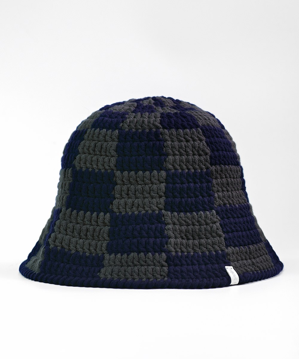  Checker 棋盤格鐘型帽 - C03藍灰-F