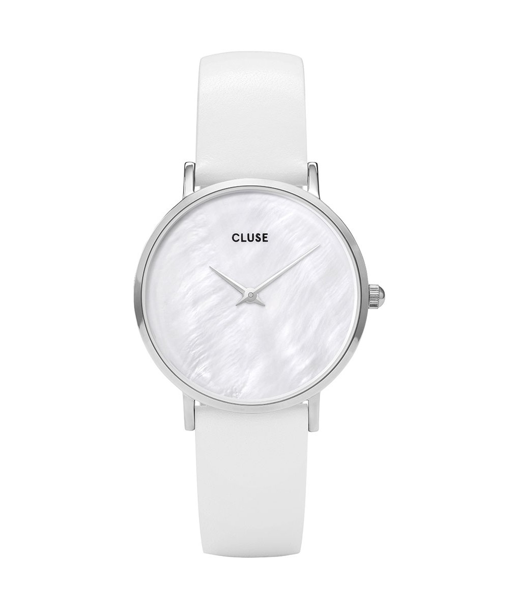 CL30060 Minuit La Perle Silver 極簡面盤銀框皮革腕錶