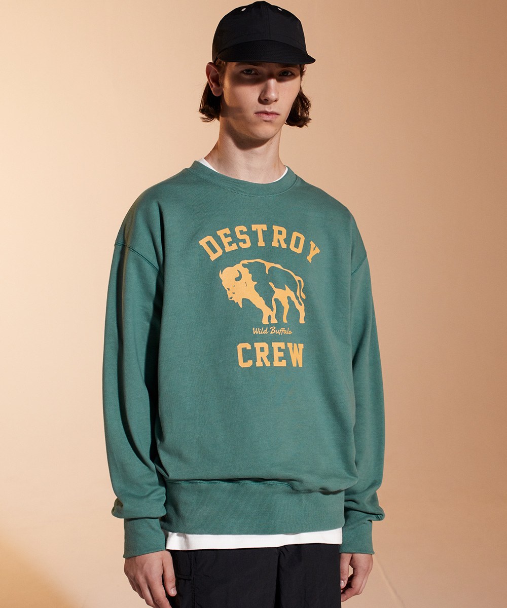  野牛印花長袖衛衣 destroy buffalo sweatshirts - yellow green-XL